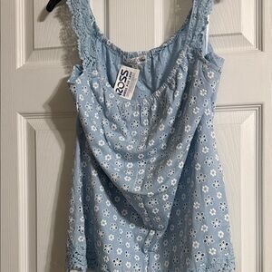 Lace Trim Floral Camisole in Blue